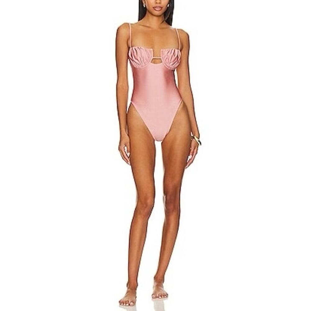 Montce Satin Rose Petal One Piece Swimsuit Pink Cutout NWT Medium Coquette